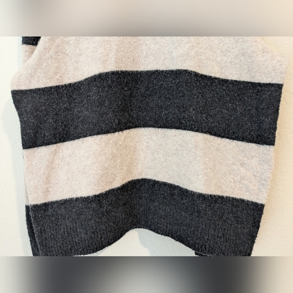 Everlane Black Cream Stripe Stretch Wool Rugby Polo Sweater XL Machine Washable - Picture 7 of 10